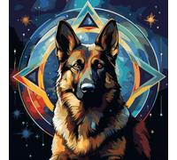 WANGXIAO Pintar por Numeros Adultos,DIY Pintura por Números,Kit de Pintura al óleo de Lienzo DIY para con Pinceles,Pigmento Acrílico，40 x 40cm,Perro pastor alemán de mitología fantástica,Con marco