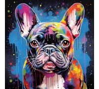 WANGXIAO Pintar por Numeros Adultos - Manualidades pintura acrilica Kit Cuadro DIY completo - 40x40cm -Bulldog francés con grafiti colorido,Sin marco