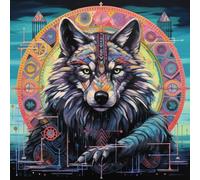 WANGXIAO Pintar por Numeros Adultos - Manualidades pintura acrilica Kit Cuadro DIY completo - 40x40cm -jefe lobo mágico colorido indio,Con marco