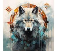 WANGXIAO Pintar por Numeros Adultos - Manualidades pintura acrilica Kit Cuadro DIY completo - 40x40cm -Lobo mágico, animal de fantasía,Con marco