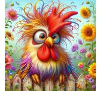 WANGXIAO Pintar por Numeros Adultos - Manualidades pintura acrilica Kit Cuadro DIY completo - 40x40cm -Señor Pollo Arcoiris,Con marco