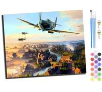 WANGXIAO Pintar por Numeros Adultos - Manualidades pintura acrilica Kit Cuadro DIY completo - 40x50cm -Aviones militares de la Segunda Guerra Mundial,con marco