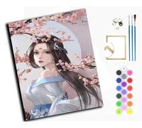 WANGXIAO Pintar por Numeros Adultos - Manualidades pintura acrilica Kit Cuadro DIY completo - 40x50cm -Sakura Belleza Clásica,con marco