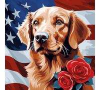 WANGXIAO Pintar por Numeros,DIY Cuadro al óleo con números para Kit de Pintura al óleo Digital para Adultos y de Regalos,40x40cm,Bandera del perro golden retriever,Con marco