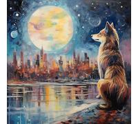 WANGXIAO Pintar por Numeros,DIY Cuadro al óleo con números para Kit de Pintura al óleo Digital para Adultos y de Regalos,40x40cm,lobo de ciudad,Con marco