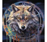 WANGXIAO Pintar por Numeros,DIY Cuadro al óleo con números para Kit de Pintura al óleo Digital para Adultos y de Regalos,40x40cm,Lobo mágico, animal de fantasía,Con marco