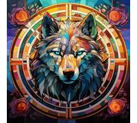 WANGXIAO Pintar por Numeros,DIY Cuadro al óleo con números para Kit de Pintura al óleo Digital para Adultos y de Regalos,40x40cm,Dios lobo mágico, animales fantásticos,Con marco