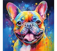 WANGXIAO Pintar por Numeros,DIY Cuadro al óleo con números para Kit de Pintura al óleo Digital para Adultos y de Regalos,40x40cm,Bulldog francés con grafiti colorido,Sin marco