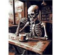 WANGXIAO Pintar por Numeros,DIY Cuadro al óleo números Kit de Pintura al óleo para Adultos y de Lienzo decoración para el hogar,40x50cm,Esqueleto elegante tomando café o té,Sin marco