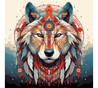 WANGXIAO Pintar por Numeros,DIY Cuadro al óleo números Kit de Pintura al óleo para Adultos y de Lienzo decoración para el hogar,40x40cm,jefe lobo mágico indio,Con marco