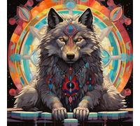 WANGXIAO Pintar por Numeros,DIY Cuadro al óleo números Kit de Pintura al óleo para Adultos y de Lienzo decoración para el hogar,40x40cm,jefe lobo mágico indio,Con marco