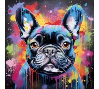 WANGXIAO Pintar por números para adultos,16x16 pulgadas,DIY Número Kits de pintura,Pintado a mano Pintura al óleo Arte de Regalos,Bulldog francés con grafiti colorido,Sin marco
