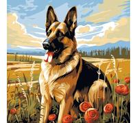 WANGXIAO Pintar por números para adultos,16x16 pulgadas,DIY Número Kits de pintura,Pintado a mano Pintura al óleo Arte de Regalos,Pastor alemán feliz,Con marco