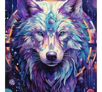 WANGXIAO Pintar por Numeros para Adultos,Pintura por Números con Pinceles y Pinturas,DIY Pintura al óleo para el Hogar Regalo,40x40cm,Magia del lobo morado del antiguo Egipto,Con marco