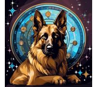 WANGXIAO Pintar por Numeros para Adultos,Pintura por Números con Pinceles y Pinturas,DIY Pintura al óleo para el Hogar Regalo,40x40cm,Perro pastor alemán de mitología fantástica,Con marco