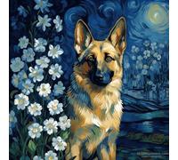 WANGXIAO Pintura por Números,40x40cm,DIY Kit de Pintar con Números,Pintura al óleo con Pinceles y Pigmento Acrílico para Adultos ,Obra maestra del perro pastor alemán,Con marco