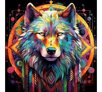 WANGXIAO Pintura por Números,40x40cm,DIY Kit de Pintar con Números,Pintura al óleo con Pinceles y Pigmento Acrílico para Adultos ，la magia del lobo de colores del antiguo Egipto,Con marco