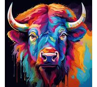 WANGXIAO Pintura por Números,40x40cm,DIY Kit de Pintar con Números,Pintura al óleo con Pinceles y Pigmento Acrílico para Adultos ，Garabato colorido de búfalo africano,Con marco