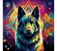 WANGXIAO Pintura por Números,40x40cm,DIY Kit de Pintar con Números,Pintura al óleo con Pinceles y Pigmento Acrílico para Adultos ，Perro pastor alemán de mitología fantástica,Con marco