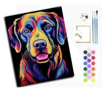 WANGXIAO Pintura por Números,40x50cm,DIY Kit de Pintar con Números,Pintura al óleo con Pinceles y Pigmento Acrílico para Adultos y ,Perro labrador negro con grafiti colorido,con marco