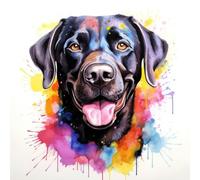WANGXIAO Pintura por Números,DIY Kit de Pintar con Números,40x40cm,Pintura al óleo de Lienzo con Pinceles y Pigmento Acrílico para Adultos ，Perro labrador negro en acuarela,Con marco