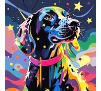 WANGXIAO Pintura por Números,DIY Kit de Pintar con Números,40x40cm,Pintura al óleo de Lienzo con Pinceles y Pigmento Acrílico para Adultos ，Perro labrador estrella,Sin marco