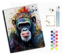 WANGXIAO Pintura por Números,DIY Kit de Pintar con Números,40x50cm,Pintura al óleo de Lienzo con Pinceles y Pigmento Acrílico para Adultos y ，Rey chimpancé mono garabato,con marco