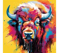 WANGXIAO Pintura por Números,Kit de Pintar con Números,40x40cm,Pintura al óleo de Lienzo con Pinceles y Pigmento Acrílico para Adultos ,Grafiti colorido con salpicaduras de búfalo africano,Con marco