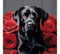 WANGXIAO Pintura por números para adultos ，con pinceles,pintura acrílica para niñas,kits de pintura acrílica por números sobre lienzo,40x40 cm,perro labrador negro rosa roja,Con marco
