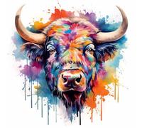 WANGXIAO Pintura por números para adultos ,con pinceles,pintura acrílica para niñas,kits de pintura acrílica por números sobre lienzo,40x40 cm,Búfalo africano con salpicaduras de colores,Con marco