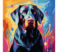 WANGXIAO Pintura por Números para Adultos,DIY Pintura por Números,Kit de Pintura al óleo de Lienzo para con Pinceles,40x40 cm,perro labrador negro colorido,Con marco