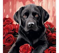 WANGXIAO Pintura por Números para Adultos,DIY Pintura por Números,Kit de Pintura al óleo de Lienzo para con Pinceles,40x40 cm,perro labrador negro rosa roja,Con marco