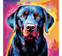 WANGXIAO Pintura por números para adultos,Kit de manualidades de pintura al óleo,con pinceles y pintura acrílica para regalo,40x40 cm,perro labrador negro colorido,Con marco