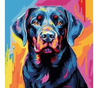 WANGXIAO Pintura por números para adultos,Kit de manualidades de pintura al óleo,con pinceles y pintura acrílica para regalo,40x40 cm,perro labrador negro junto al lago,Con marco