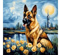 WANGXIAO Pintura por números para adultos,Kit de manualidades de pintura al óleo,con pinceles y pintura acrílica para regalo,40x40 cm,Obra maestra del perro pastor alemán,Con marco