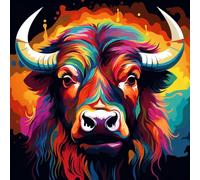 WANGXIAO Pintura por números para adultos,Kit de manualidades de pintura al óleo,con pinceles y pintura acrílica para regalo,40x40 cm,Garabato colorido de búfalo africano,Con marco
