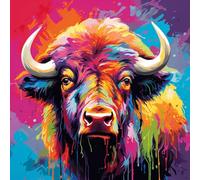 WANGXIAO Pintura por Números para Adultos,Kit de Pintura por Números con Pinceles y Pinturas,Cuadros Para Pintar Por Numeros,40 * 40 cm,Grafiti colorido con salpicaduras de búfalo africano,Con marco
