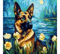 WANGXIAO Pintura por Números para Adultos,Kit de Pintura por Números con Pinceles y Pinturas,Cuadros Para Pintar Por Numeros,40 * 40 cm,Obra maestra del perro pastor alemán,Con marco
