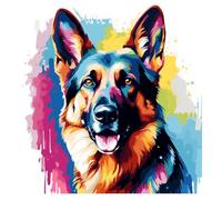 WANGXIAO Pintura por Números para Adultos Principiantes,40 x 40 cm，Pintura con 3 Pinceles Painting by Number Kit，grafiti colorido perro pastor alemán,Con marco
