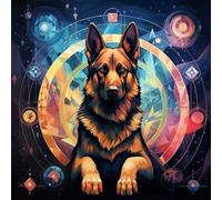 WANGXIAO Pintura por Números para Adultos Principiantes,40 x 40 cm，Pintura con 3 Pinceles Painting by Number Kit，Perro pastor alemán de mitología fantástica,Con marco