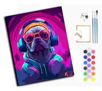 WANGXIAO Pintura por Números para Adultos y,Kit de Pintura por Números con Pinceles y Pinturas,Cuadros Para Pintar Por Numeros,40 * 50 cm,DJ genial de bulldog francés,con marco