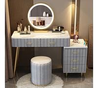 WANGXLGD Tocador con Espejo Iluminado con Pantalla Táctil de 3 Colores, Set de Tocador de Maquillaje con Luces y Mesita de Noche, 5 Cajones, Tocador con Taburete para Mujer Niña (Grey,100cm)
