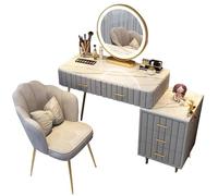 WANGXLGD Tocador de Maquillaje con Espejo, tocador de Maquillaje Moderno con 5 cajones y organizadores divididos, tocador para Dormitorio de Mujer y niña, Blanco/Gris/Rosa (Grey,80cm)