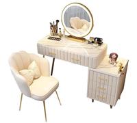 WANGXLGD Tocador de Maquillaje con Espejo, tocador de Maquillaje Moderno con 5 cajones y organizadores divididos, tocador para Dormitorio de Mujer y niña, Blanco/Gris/Rosa (White,80cm)