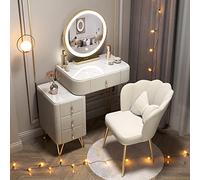 WANGXLGD Tocador Moderno de 60 cm, tocador de Maquillaje con Espejo Iluminado, 4 cajones, Mesa Deslizante y Taburete Acolchado para Dormitorio de niña (Beige,#2)