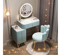 WANGXLGD Tocador Moderno de 60 cm, tocador de Maquillaje con Espejo Iluminado, 4 cajones, Mesa Deslizante y Taburete Acolchado para Dormitorio de niña (Blue,#1)