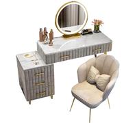 WANGXLGD Tocador, Tocador de Maquillaje con 3 Modos de Iluminación Luminosidad Espejo Ajustable, Tocador con Cajones para Mujer, Niña, Dormitorio (Grey,80cm/31.5in)