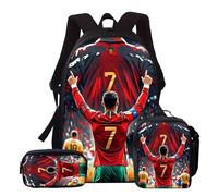 WANGYFAN NO.7 Mochila Escolar para Niños Ronaldo 3 Piezas con Lonchera y Estuche - Mochila Impermeable para Niñas y Niños 3 Piezas 20L,A1