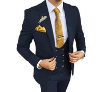 Wangyue Traje de 3 piezas para hombre, ajustado, con doble botonadura para hombre, boda, graduación, formal, negocios, marino, Medium