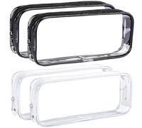 Wangzhenxi 4 estuches transparentes para niñas, estuche transparente de PVC con cremallera, suministros escolares transparentes para estudiantes, organizador de almacenamiento de papelería para niños